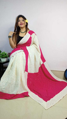 Abharani Saree Kuthir Printed Lucknow Chikankari Chiffon Saree(Multicolor)