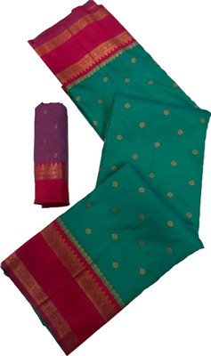 MOON VOGUE Self Design Banarasi Silk Blend Saree(Green)