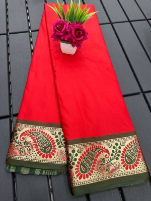 Pal Enterprise Woven Handloom Pure Cotton, Muslin Saree(Red)