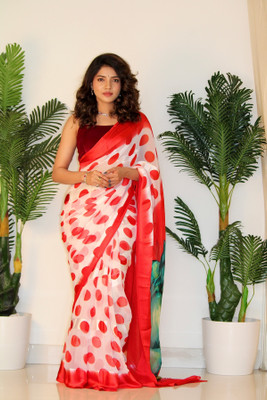 Sanwariya Silks Printed Bollywood Georgette, Satin Saree(Red)