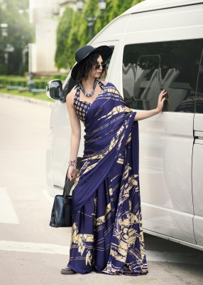 AVANSHEE Self Design, Floral Print, Printed, Digital Print, Paisley, Animal Print Bollywood Satin, Silk Blend Saree(Beige, Purple)