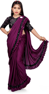 TRESPINO Embellished, Solid/Plain Daily Wear Lycra Blend Saree(Purple)