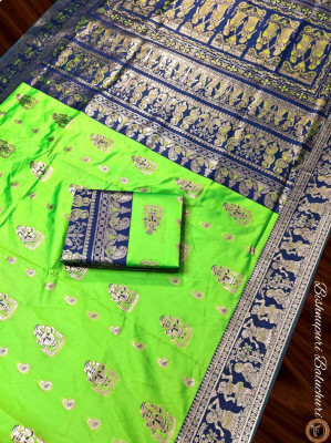 SONGITASAREE Woven Baluchari Silk Blend Saree(Green)