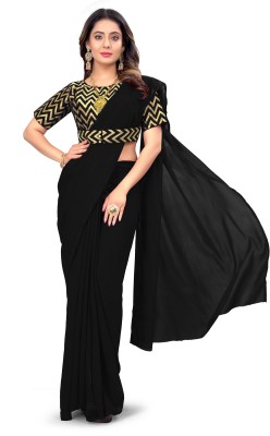 DRIZOMIZ Solid/Plain Bollywood Georgette Saree(Black)