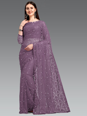 LOROFY Embellished Bollywood Net Saree(Multicolor)