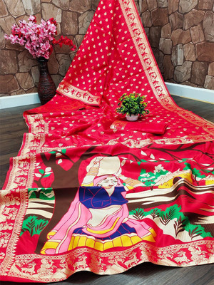 Divastri Woven Banarasi Art Silk Saree(Red)