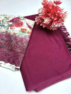HouseOfCommon Digital Print, Solid/Plain Daily Wear Georgette Saree(Purple)