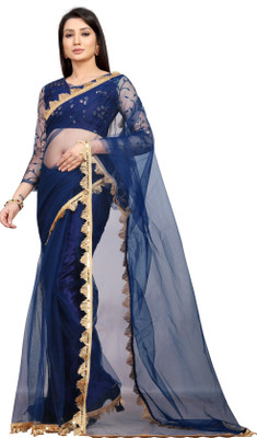 YASHVI Embroidered Bollywood Net Saree(Blue)