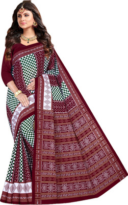 ARTFULTHREADS Printed, Geometric Print, Digital Print Sambalpuri Pure Cotton Saree(Maroon)