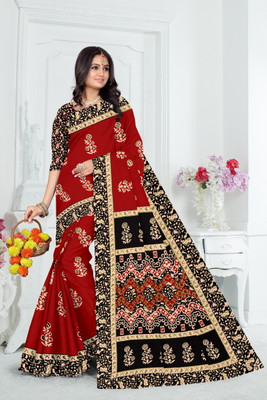 KAVACH TEXTILE Printed Daily Wear Pure Cotton Saree(Red)