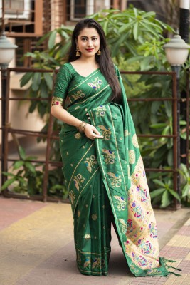 Tasrika Applique Bollywood Silk Blend Saree(Green)