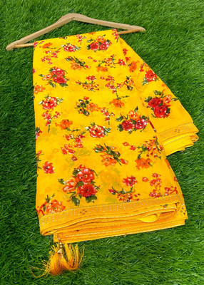 S.R.TEXTILES Floral Print Bollywood Georgette Saree(Yellow)