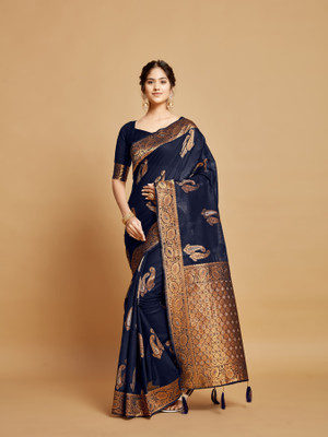 Dori Woven, Self Design Banarasi Silk Blend, Jacquard Saree(Blue)