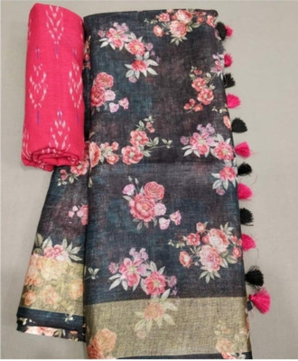 Arpita Fashion Printed, Self Design, Digital Print Bollywood Cotton Blend, Cotton Linen Saree(Multicolor)