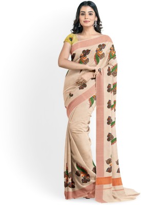 Vairavaa Tex Digital Print Kasavu Tissue Saree(Brown)