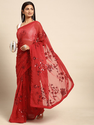 PARI DESIGNER Embellished Bollywood Georgette Saree(Red)