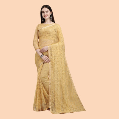 nexxxa Self Design Bollywood Net Saree(Brown)
