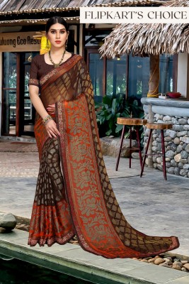 Divastri Printed, Embellished Bollywood Chiffon, Brasso Saree(Brown, Red)