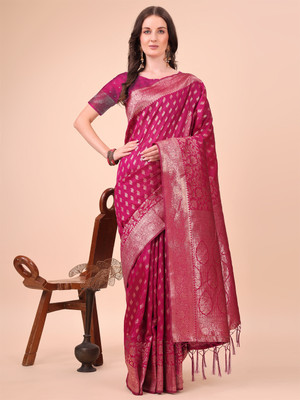 Tasrika Woven Kanjivaram Cotton Silk Saree(Pink)
