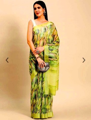 VAKHARIYAFAB Digital Print, Self Design Bollywood Cotton Linen, Linen Saree(Green)