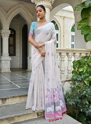 Tasrika Woven Banarasi Cotton Silk Saree(White)