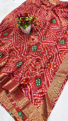 MSC TRENDLINE SAREES Printed, Self Design Bandhani Chiffon, Crepe Saree(Red)