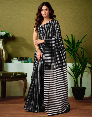 Divastri Floral Print, Geometric Print, Printed Sambalpuri Chanderi, Cotton Blend Saree(Black)