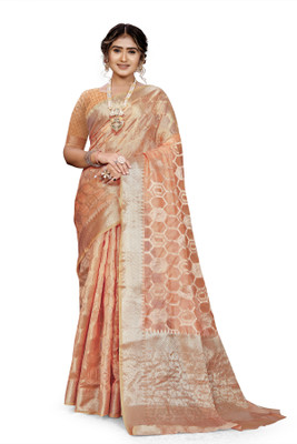 RUCHIYA FAB Woven Banarasi Cotton Blend Saree(Orange)