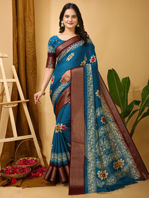 Anouk Rustic Printed Chinnalapattu Silk Blend Saree(Blue)