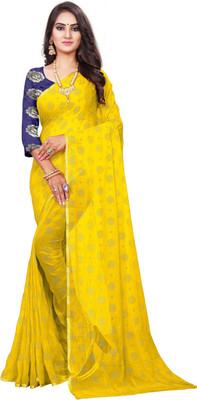 V And V Shop Embellished Bollywood Chiffon Saree(Yellow)