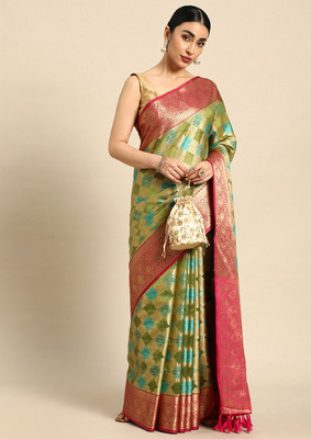 Divastri Woven Banarasi Silk Blend Saree(Green)