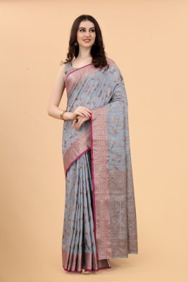 SWORNOF Woven Patola Pure Cotton Saree(Grey)