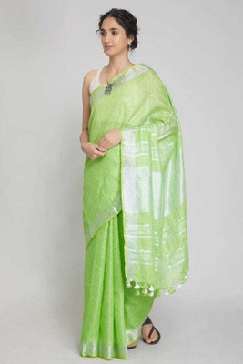 Beauteefy Woven, Solid/Plain Daily Wear Cotton Linen Saree(Light Green)