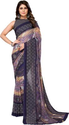 Priyashi Floral Print Daily Wear Georgette Saree(Blue)