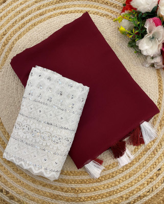 Druxy Solid/Plain Bollywood Georgette Saree(Maroon)