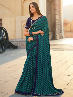 Glamour Hub Self Design Bollywood Georgette, Chiffon Saree(Green)