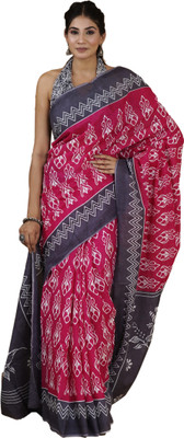 Kiaaron Printed Daily Wear Pure Cotton Saree(Pink, Grey)