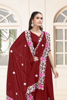 ViTRAG Fashion Embroidered Bollywood Georgette Saree(Maroon)