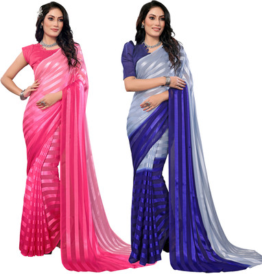 Moda Rapido Self Design, Striped Daily Wear Satin Saree(Pack of 2, Multicolor)