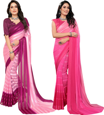 Moda Rapido Self Design, Striped, Ombre Bollywood Satin Saree(Pack of 2, Pink, Purple)