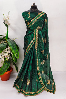 ZOYAL ENTERPRISE Embroidered Bollywood Jimmy choo Saree(Green)