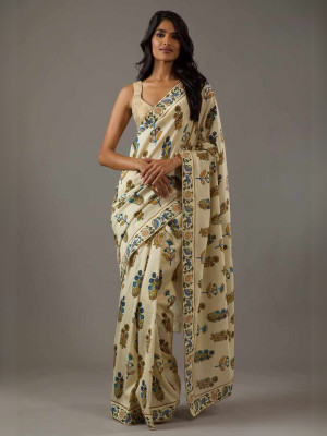 odette Printed Saree with Attached Blouse Georgette Saree(Light Green)