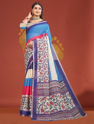 G GAJAL INTERNATIONAL Printed Kanjivaram Pure Cotton, Cotton Linen Saree(Black)