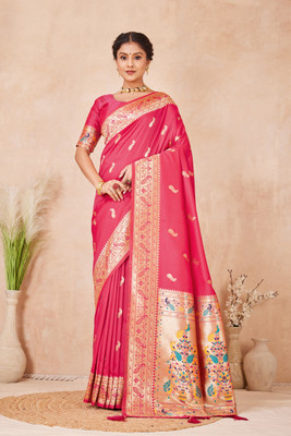 PRAUDO Woven Paithani Pure Silk Saree(Pink)