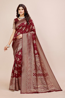 RJTAJ FAB Self Design Banarasi Pure Silk Saree(Maroon)
