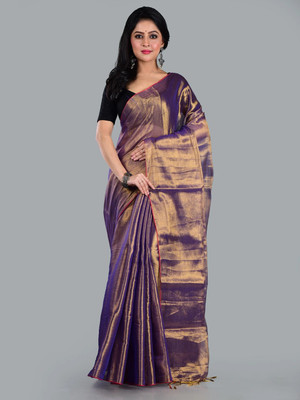 Shaw Creation Solid/Plain Handloom Handloom Tissue Saree(Gold)