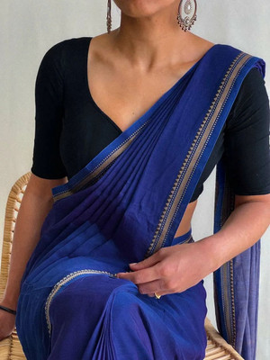 trogon Solid/Plain Handloom Pure Cotton Saree(Blue)