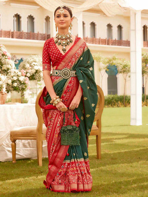 ANOUK Woven Patola Silk Blend Saree(Green)