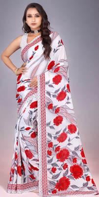 Leelavati Printed Daily Wear Georgette Saree(Red, White)