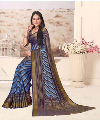 Sanjana Silk Striped Bollywood Brasso Saree(Blue)